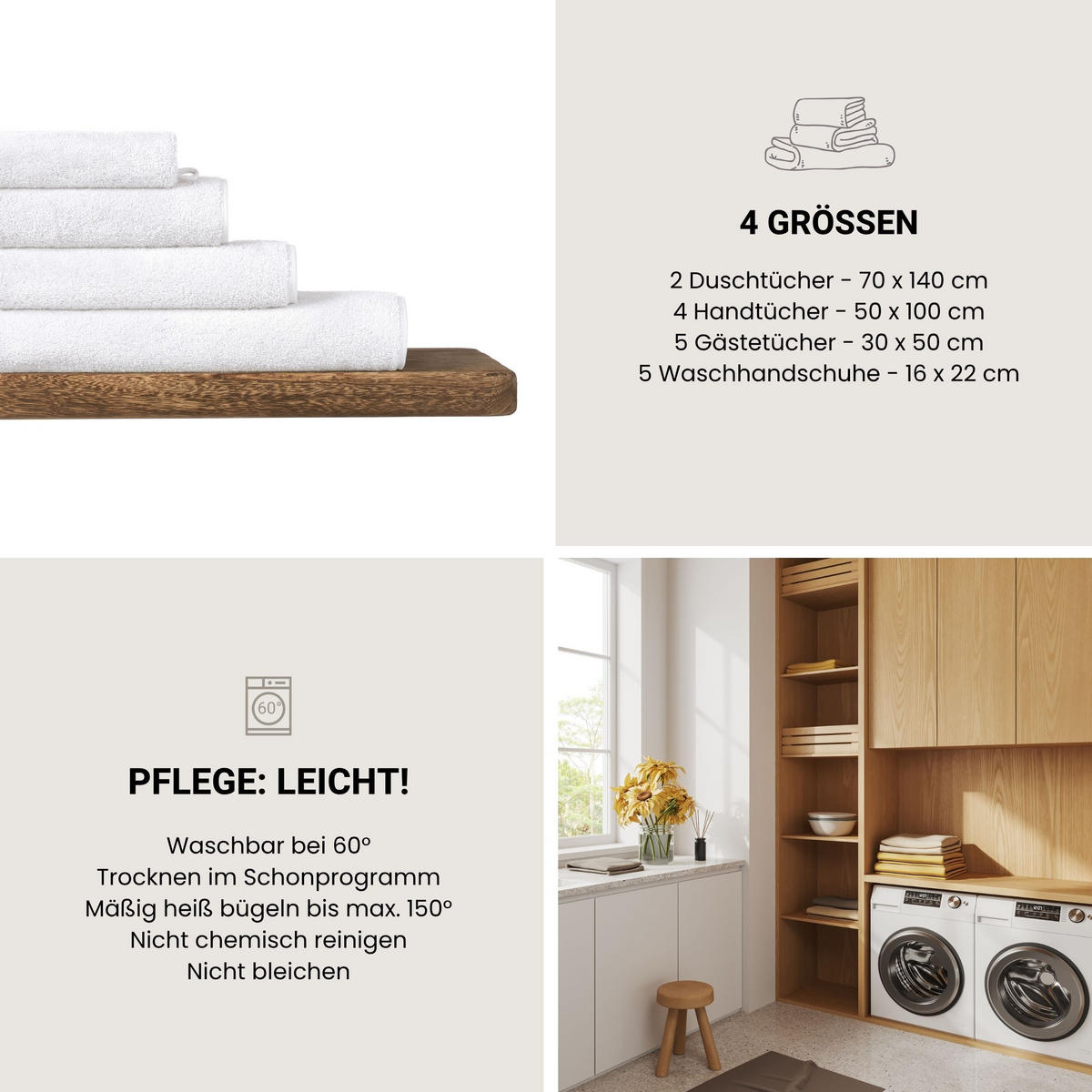 DUSCHTUCHSET Milano - 2-teilig - 70x140 cm - Weiß - Weiß, Textil (70/140cm) - SCHIESSER