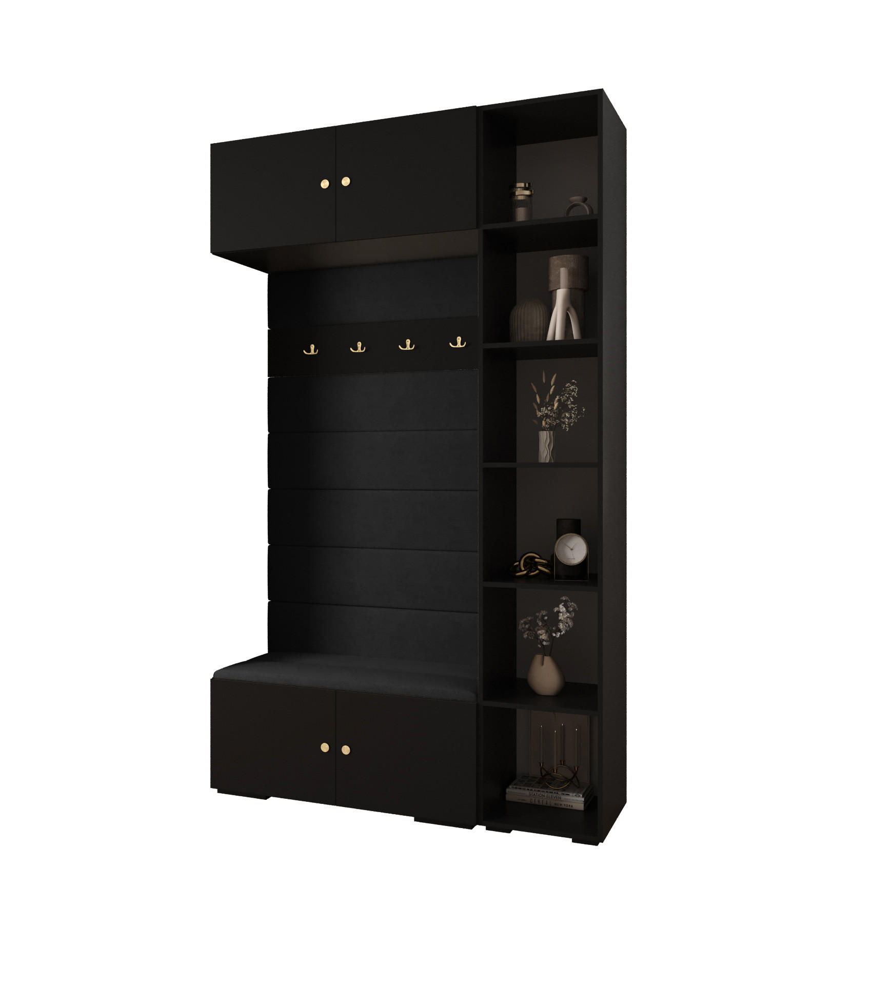Abiks Möbel Garderoben-Set Schwarz, Schwarz, Gold 140x236.7x47 cm