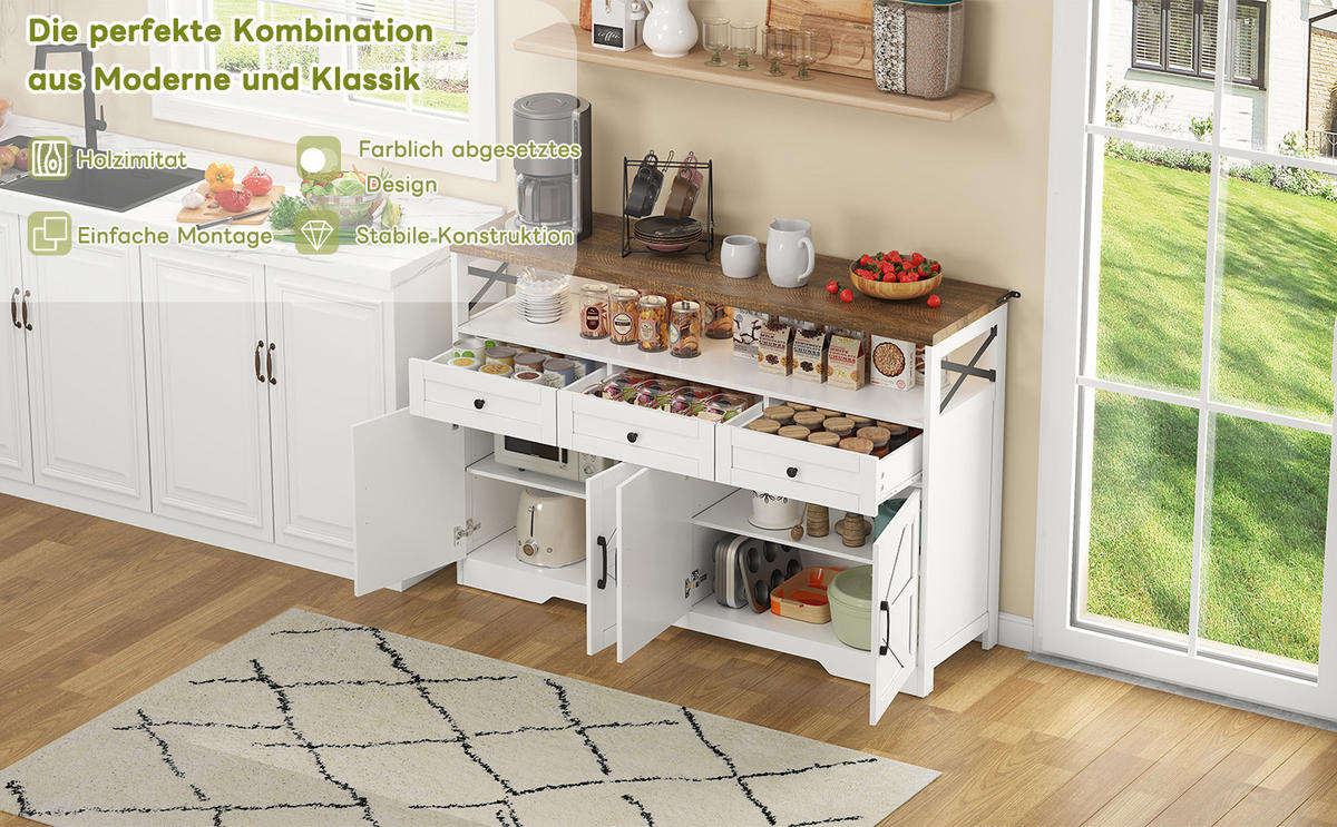 KÜCHENINSEL Rustikal Weiß/Braun 140 cm mit 3 Schubladen & Regalen - Multicolor, Holz (35/95/140cm) - SHOPENTRA