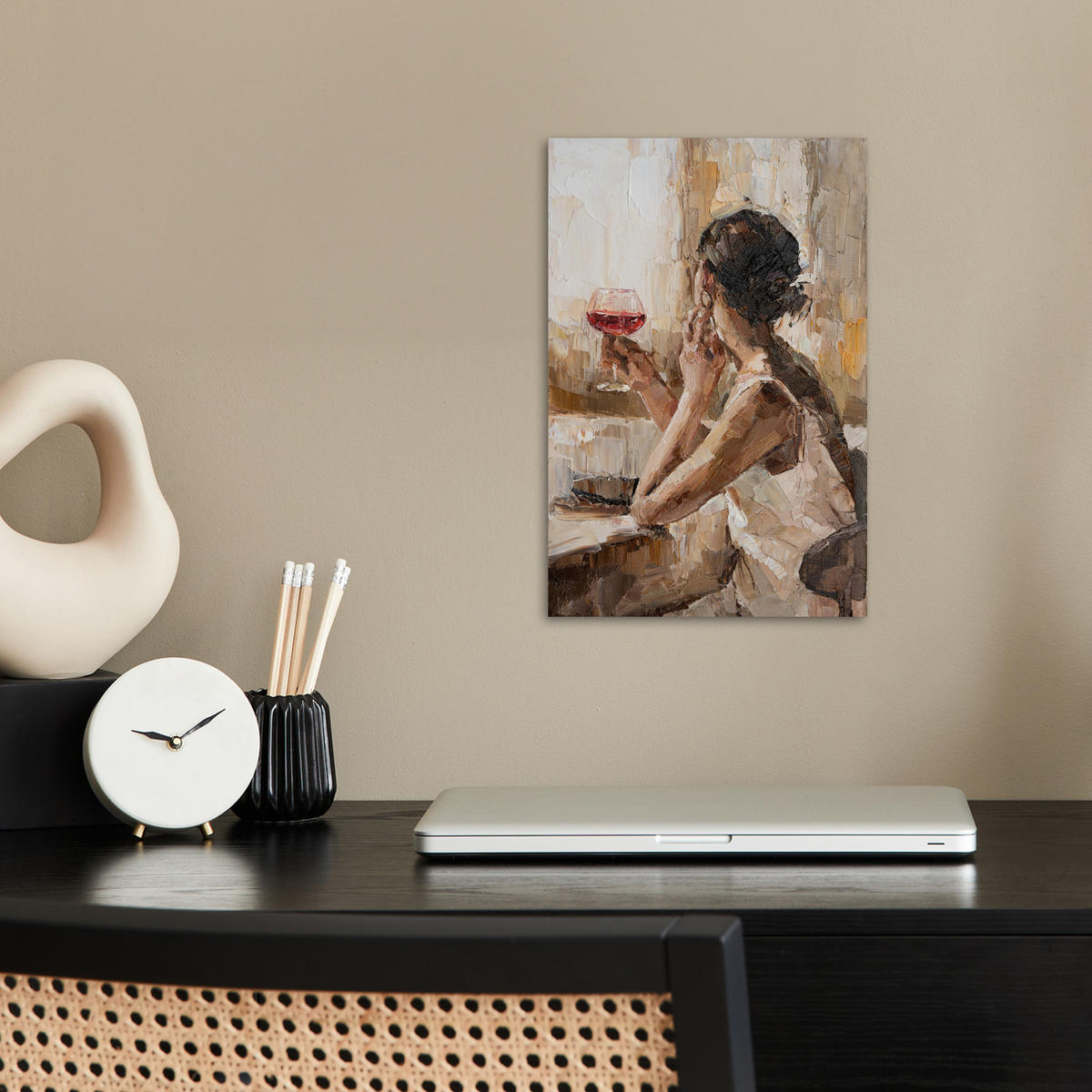 POSTER Ölgemälde - Frau - Wein 20x30 cm - Hellbraun, Papier (20/30/0.1cm) - MuchoWow