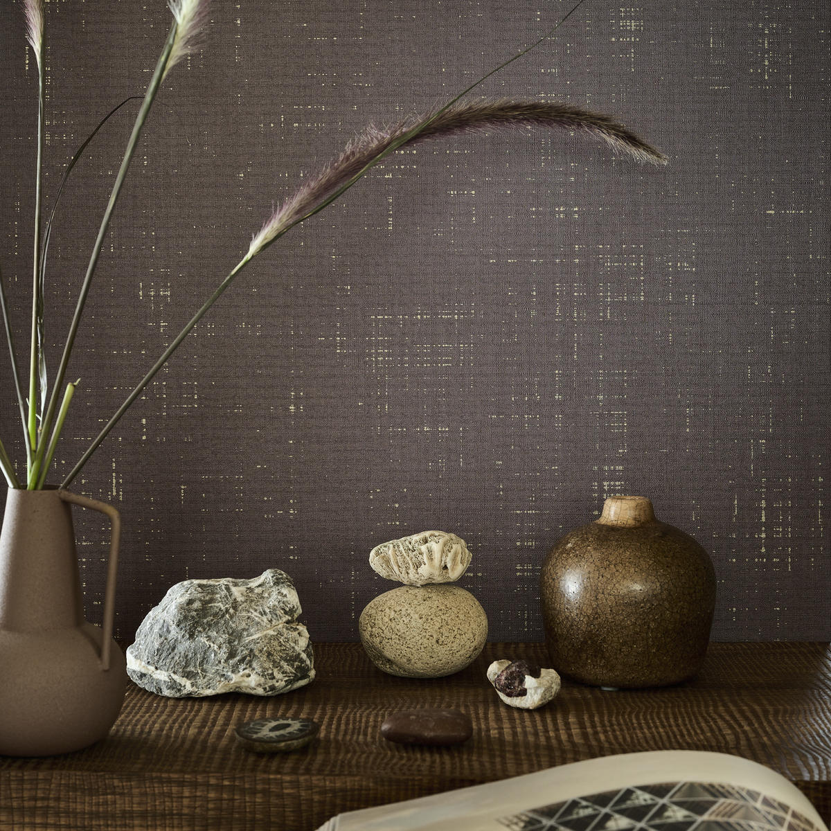 VLIESTAPETE Leinen Gold Ebenholz - Lila, Papier/Kunststoff (53/1000cm) - Walldoctor