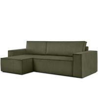 ECKSOFA-LINKS/RECHTS NAPI Schlaffunktion mit Cordbezug, grün - Schwarz/Olivgrün, Textil (262/148cm) - KONSIMO®