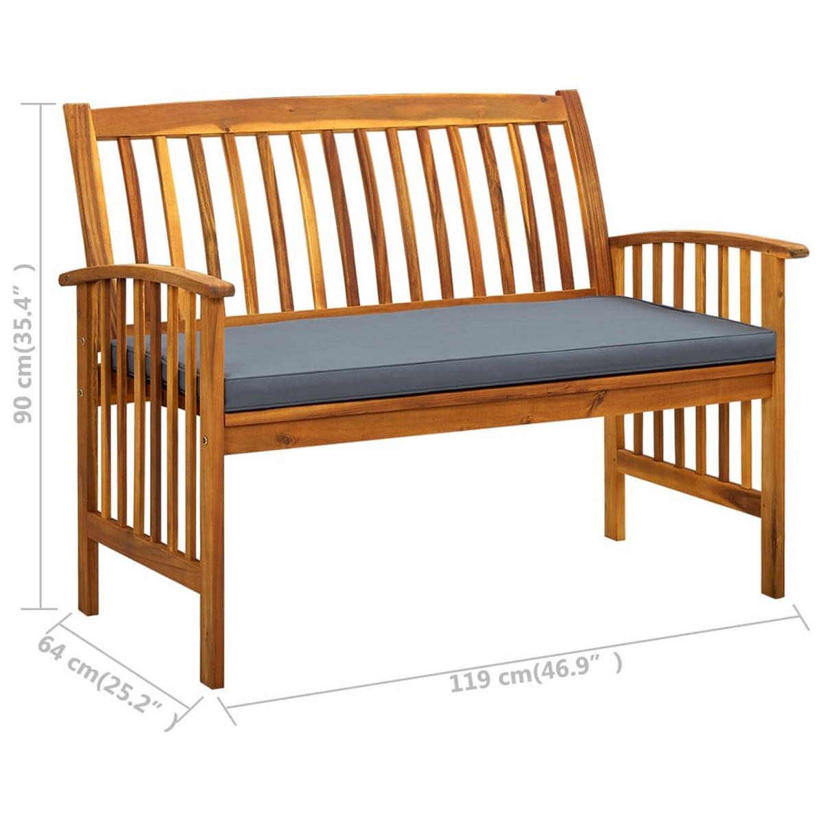GARTENBANK Mit Kissen 119 Cm Massivholz Akazie - Dunkelgrau, Holz/Textil (119/90/64cm) - vidaXL