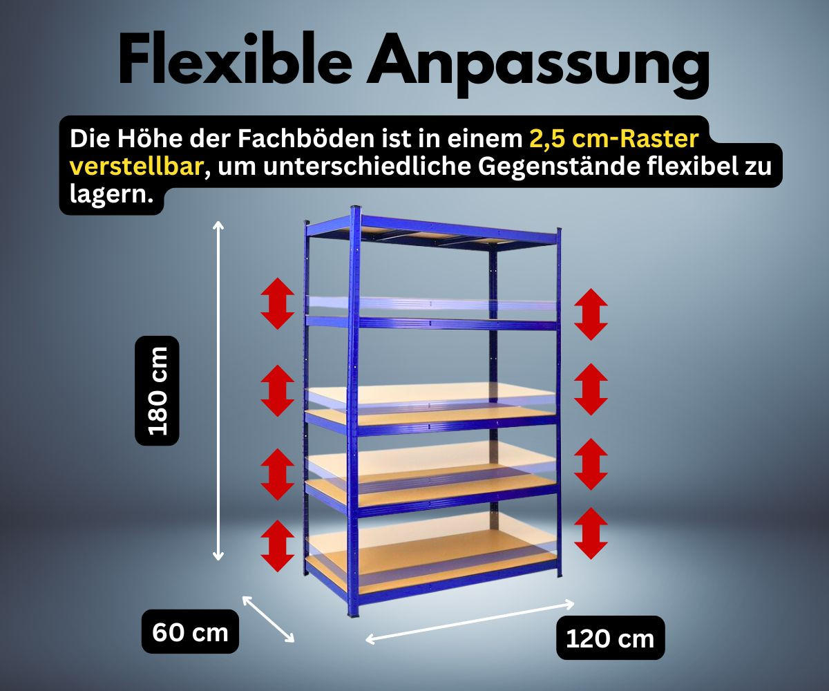 SCHWERLASTREGAL Taurus 180x120x60 cm Fachlast 175 kg Blau - Blau, Metall (120/180/60cm) - PROREGAL