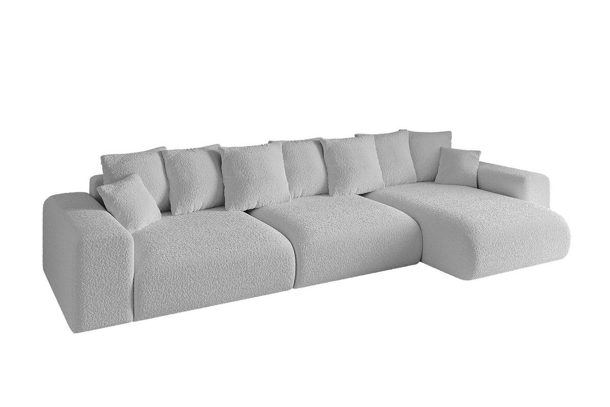 ECKSOFA Ottomane rechts ESKAR-L 364x176x84 Hellgrau Bouclé - Hellgrau/Schwarz, Holzwerkstoff/Kunststoff (176/364cm) - ALTDECOR