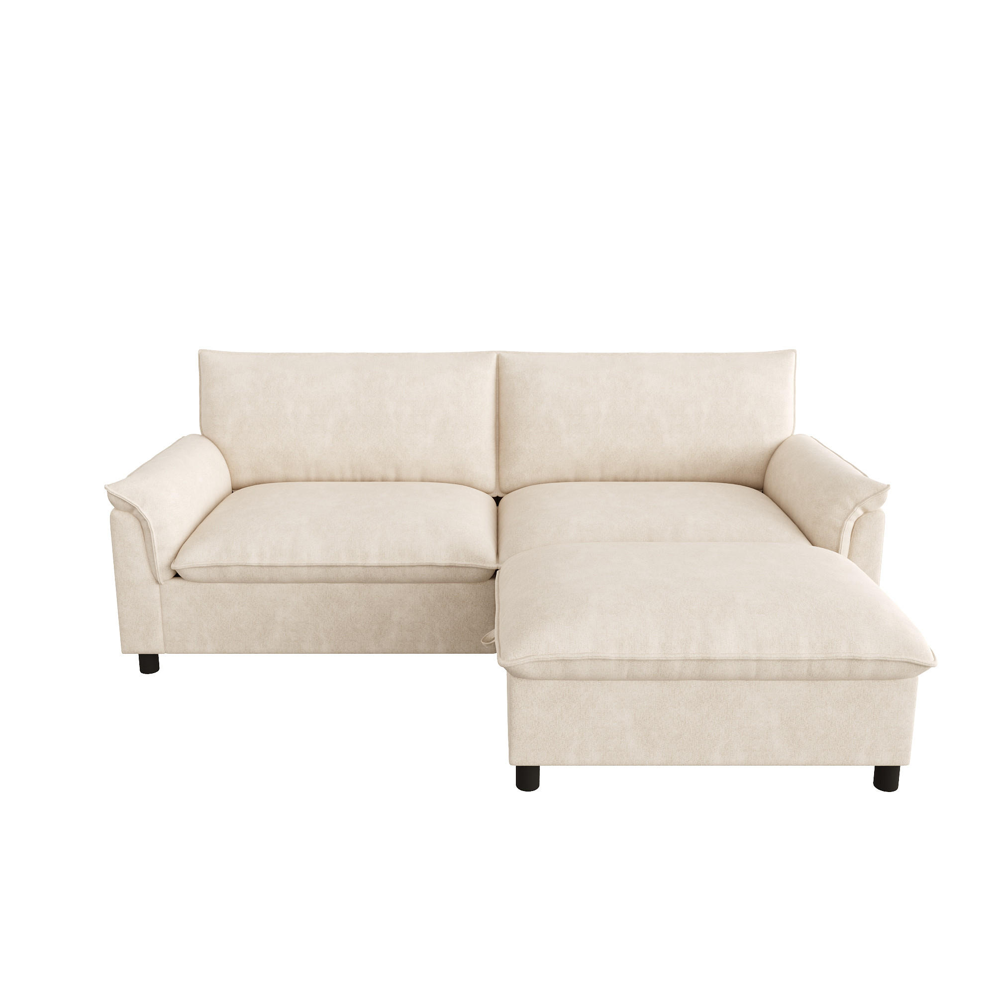 ECKSOFA 216/77/82 cm Beige mit Aufbewahrungs-Ottomane - Beige, Textil (77/82/216cm) - Oxeza
