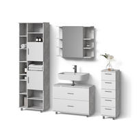 BADMÖBEL-SET Eisak Beton/Weiß 4 Teile, mit Hochschrank - Weiß/Grau, Holzwerkstoff (80/60/33cm) - Livinity®