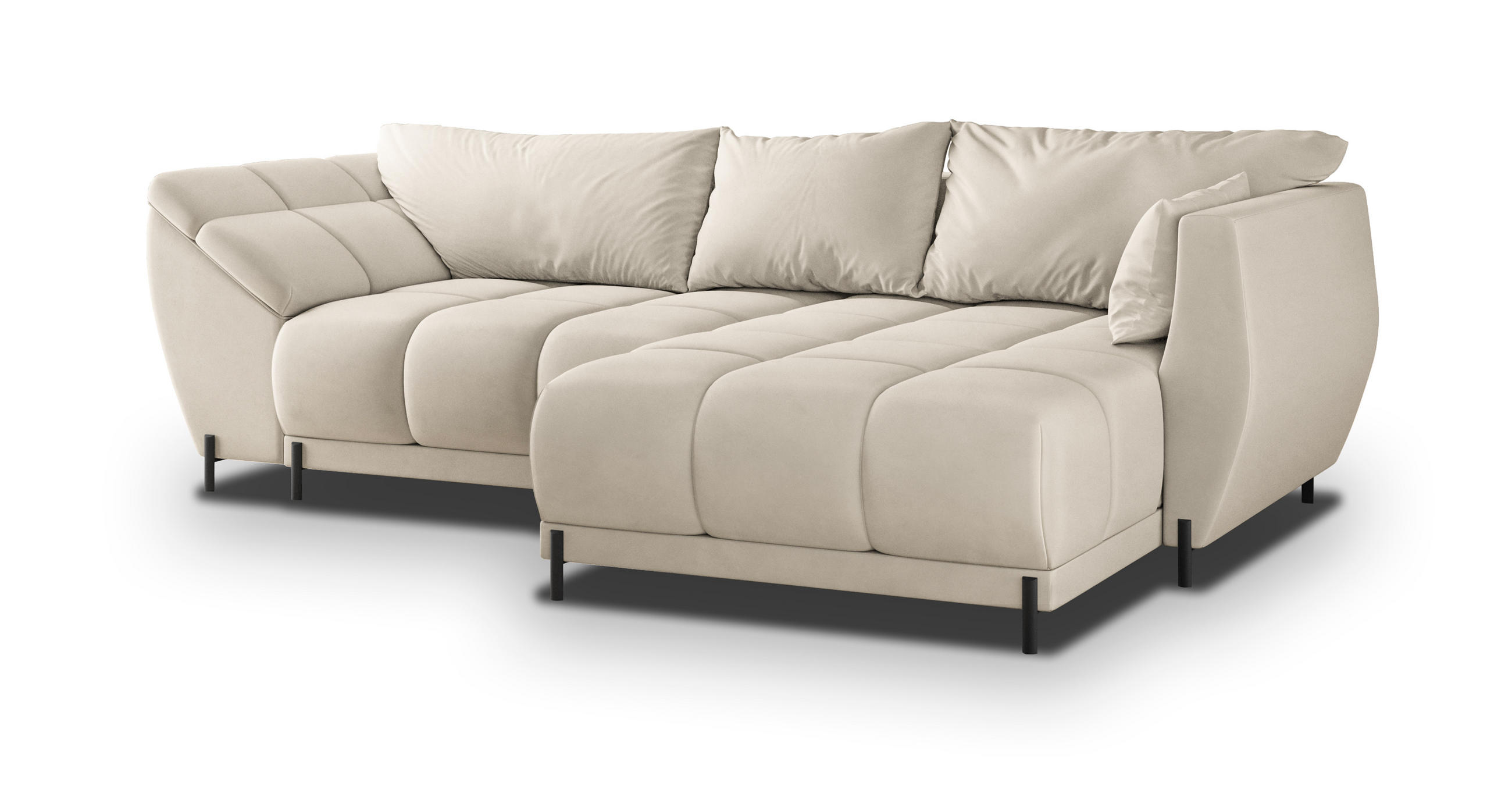 ECKSOFA VESTANO R-S Creme Velours-Stoff mit Schlaffunktion - Creme, Holz (287/182cm) - MASSENO