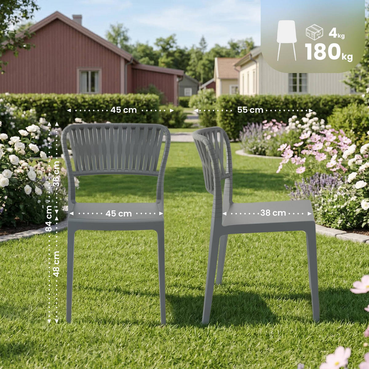 GARTENSTUHL 4er Set Kunststoff Dunkelgrau - Dunkelgrau, Kunststoff (45/84/55cm) - CLP