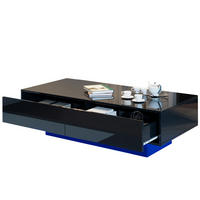 COUCHTISCH aus Spanplatte 115x55x34 cm Schwarz mit 2 Schubladen und LED-Beleuchtung - Schwarz, Holzwerkstoff (115/55/34cm) - IVMEU