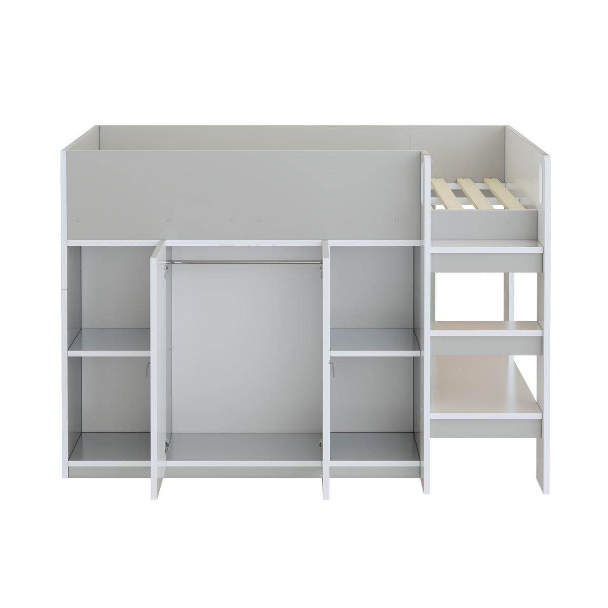 HOCHBETT 90x200 Stauraum Schrank Regale Kinderbett Leiter Grau - Grau, Holzwerkstoff - FLIEKS