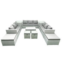 GARTENSET mit 3-SITZER SOFA,COUCHTISCH Polyrattan Hellgrau-Mix 13-Sitzer - Hellgrau/Grau, Glas/Kunststoff - Fimous