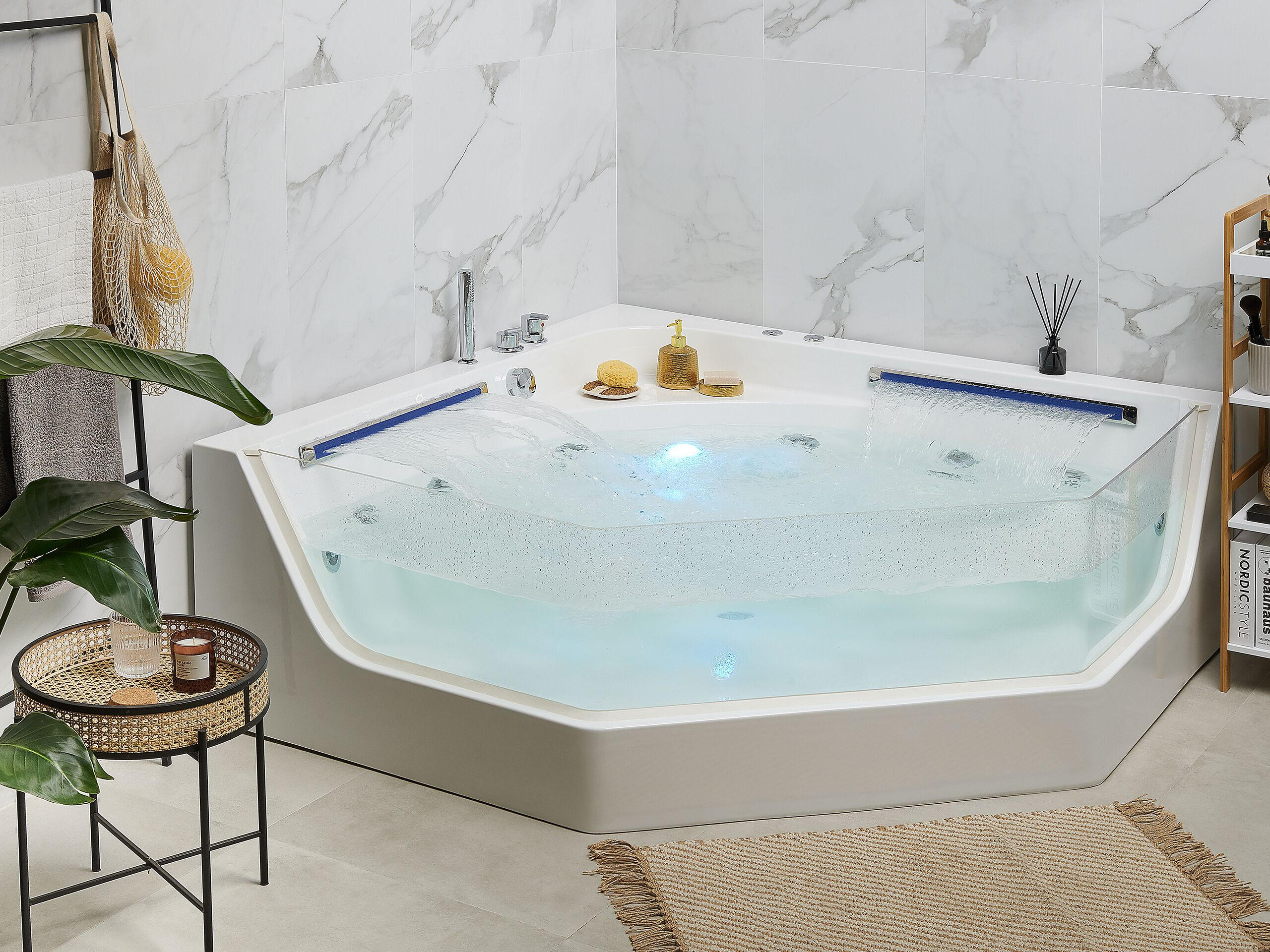 WHIRLPOOL-BADEWANNE mit LED 150x211x56 cm weiß Caceres - Weiß, Kunststoff (150/56/211cm) - Beliani
