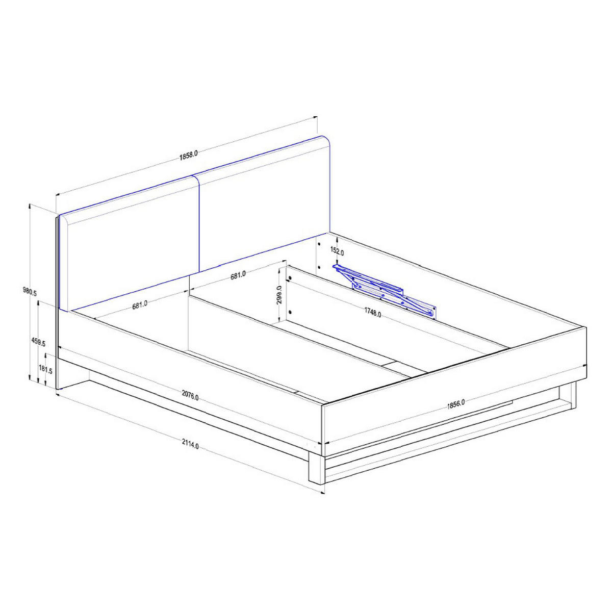 DOPPELBETT Upsala graphit / Eiche Artisan 185 / 98 / 211cm - Eichefarben/Graphitfarben, Holz/Holzwerkstoff (180/200cm) - Feldmann-Wohnen