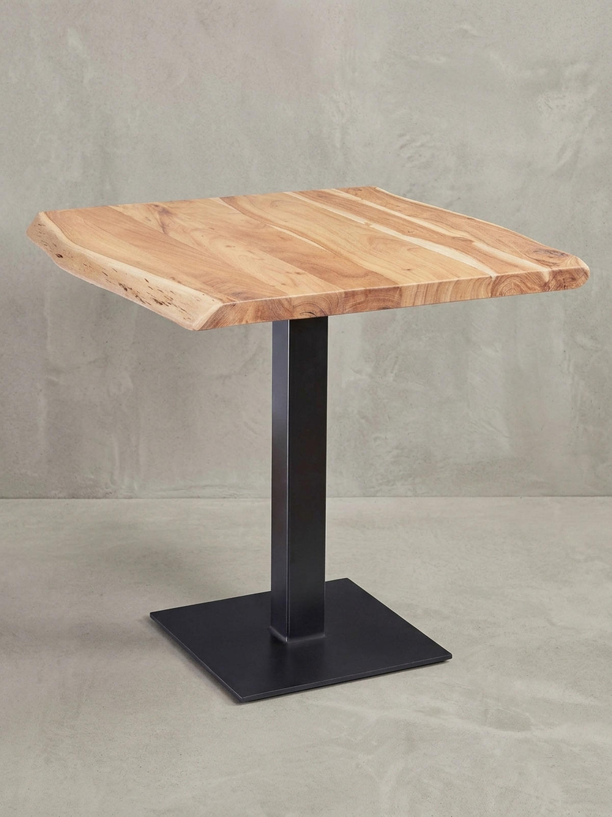 ESSTISCH – Massivholz quadratisch Baumkante Edelstahlfuß Unikat - Beige/Schwarz, Holz/Metall (75/80/75cm) - KADIMA DESIGN