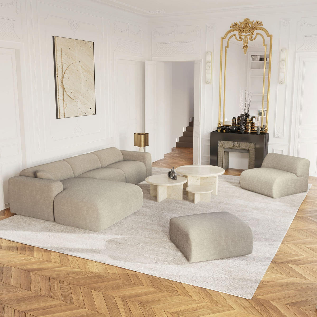 SESSEL Texturierter Samt Beige 75cm - Beige, Textil (75/67/97cm) - Sia Home