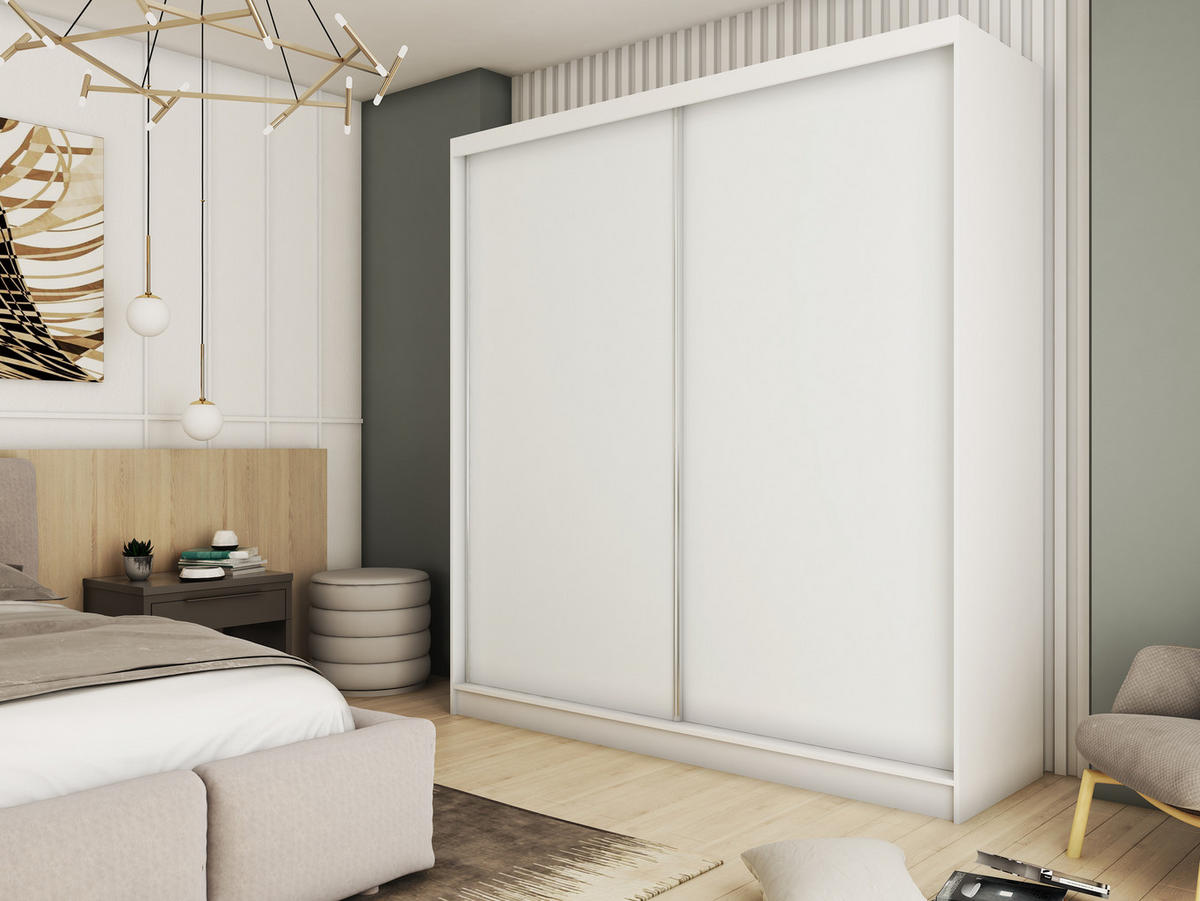 SCHWEBETÜRENSCHRANK SOFIA 200/216/61 cm 2-türig Weiß - Weiß, Holzwerkstoff (200/216/61cm) - MASSENO