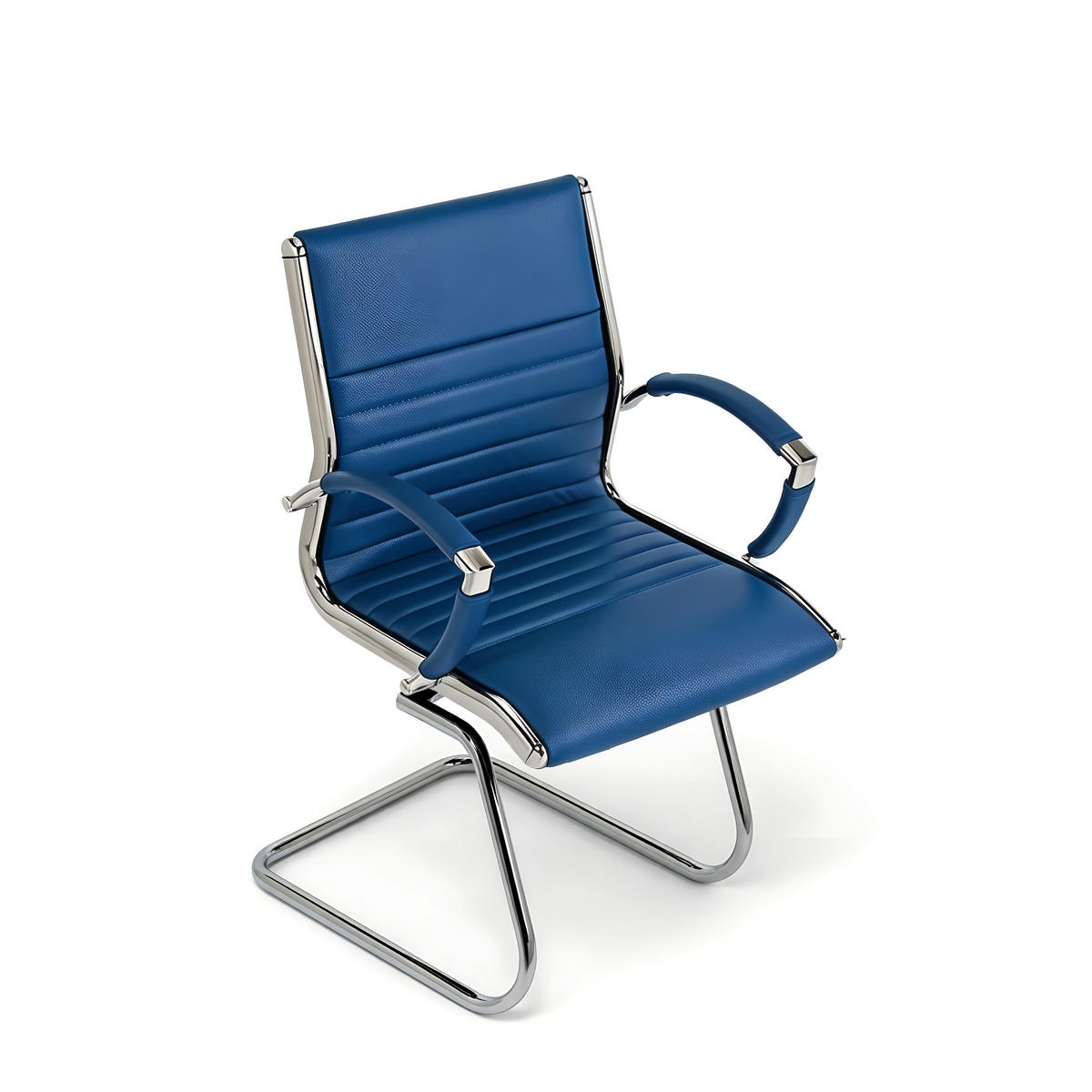 BESUCHERSTUHL Montreal Echtleder Blau – ergonomisch, 150 kg belastbar - Blau, Leder/Metall (60/95/60cm) - Versee