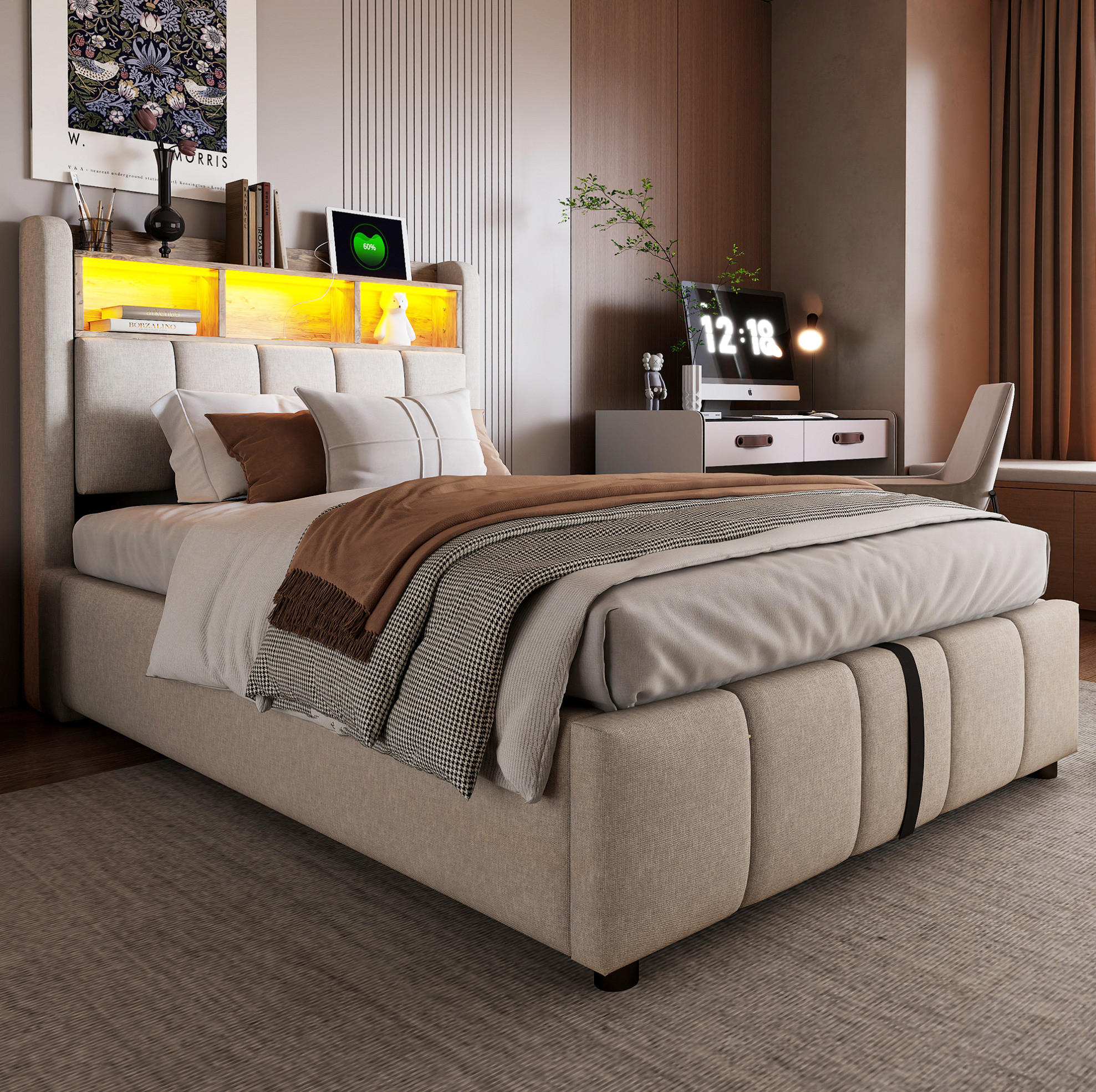 Beauniv Polsterbett Beige 90x200 cm
