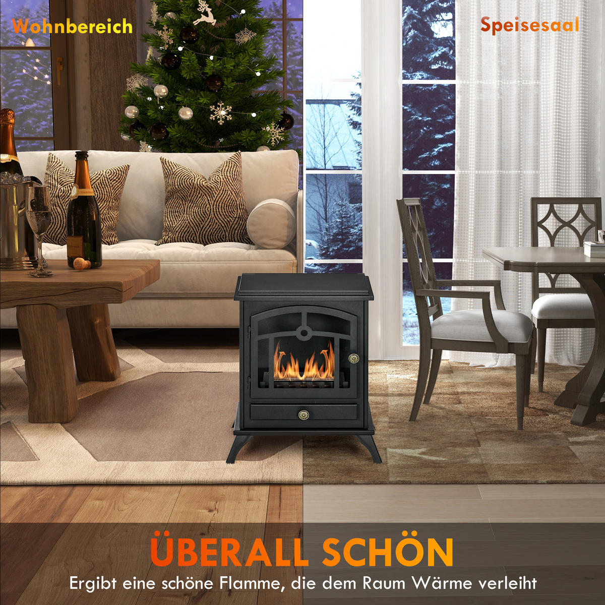 ETHANOL Kamin, 7000BTU Bio-Ethanol Kamin, 1,2L Ethanol Ofen mit Feuerdeckel - Schwarz, Metall (28/54/45cm) - HOMCOM
