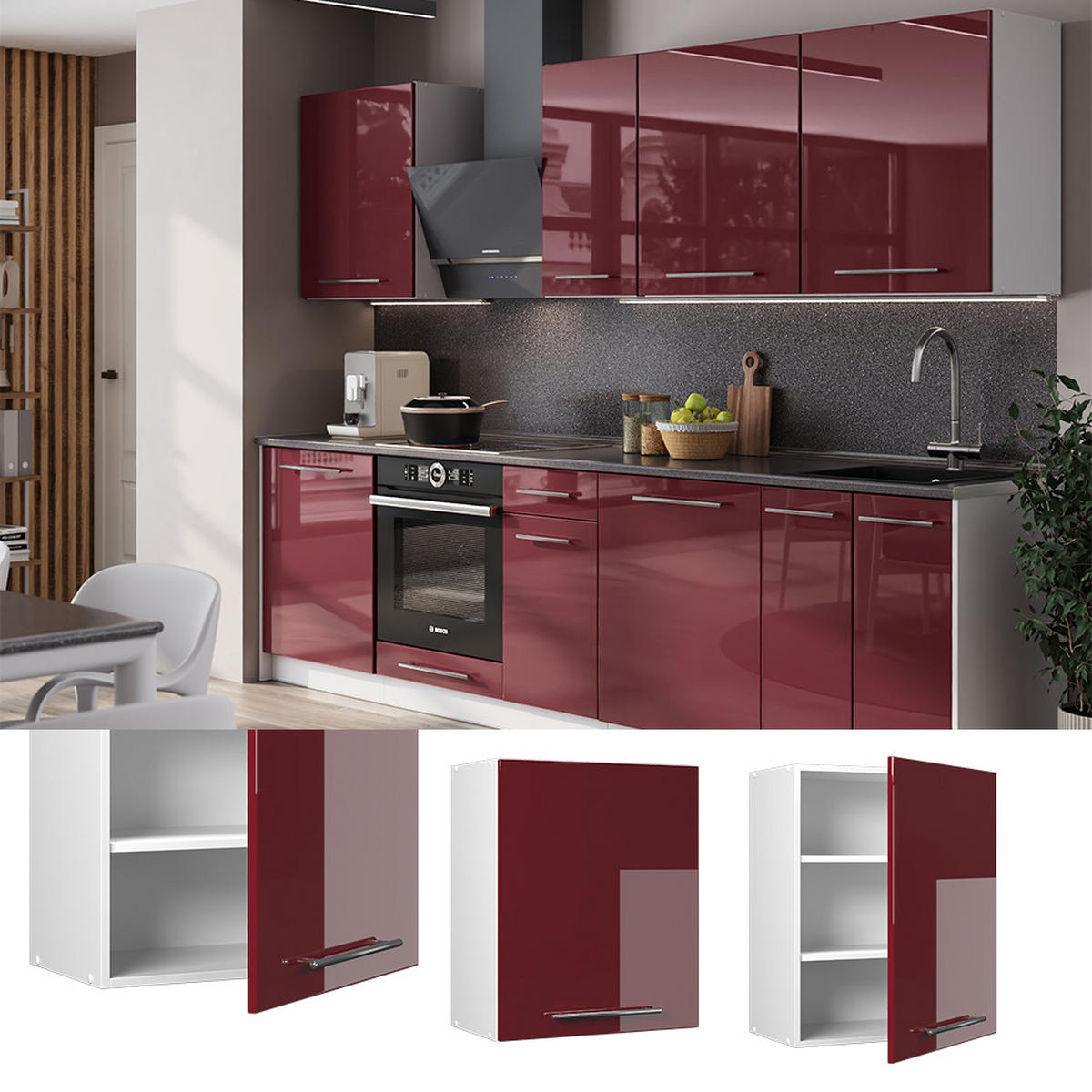 HÄNGESCHRANK Fame-Line, Bordeaux Hochglanz, 60 cm - Bordeaux/Weiß, Holzwerkstoff (60/72/34.1cm) - Vicco
