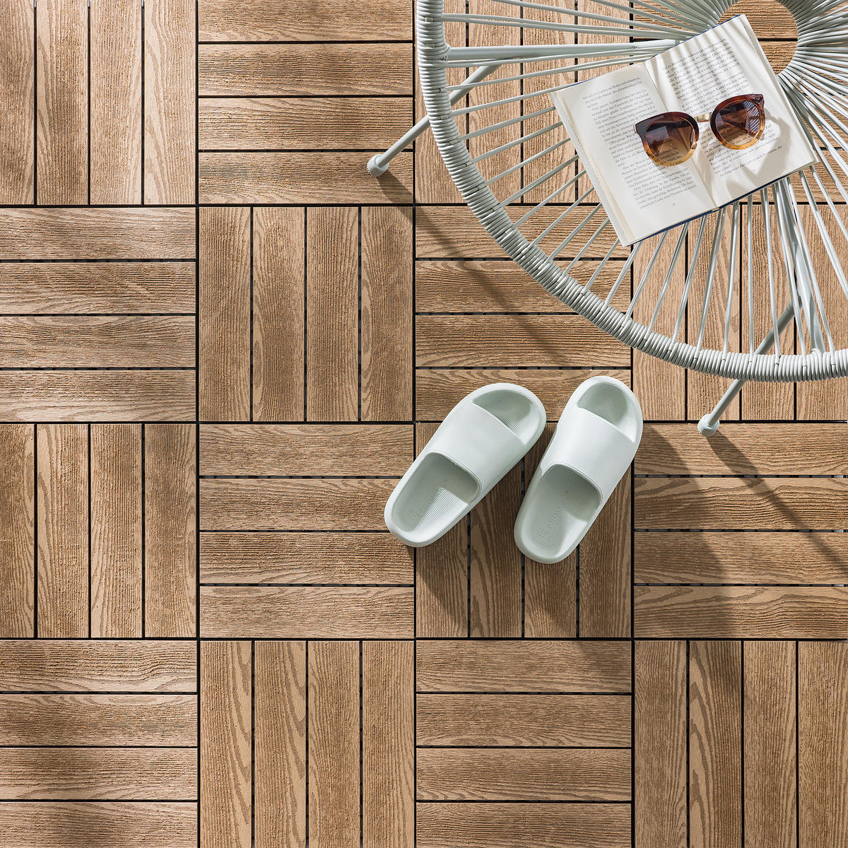 TERRASSENFLIESE - 11er-Set - Hellbraun, Kunststoff (30/30/2.4cm) - home24