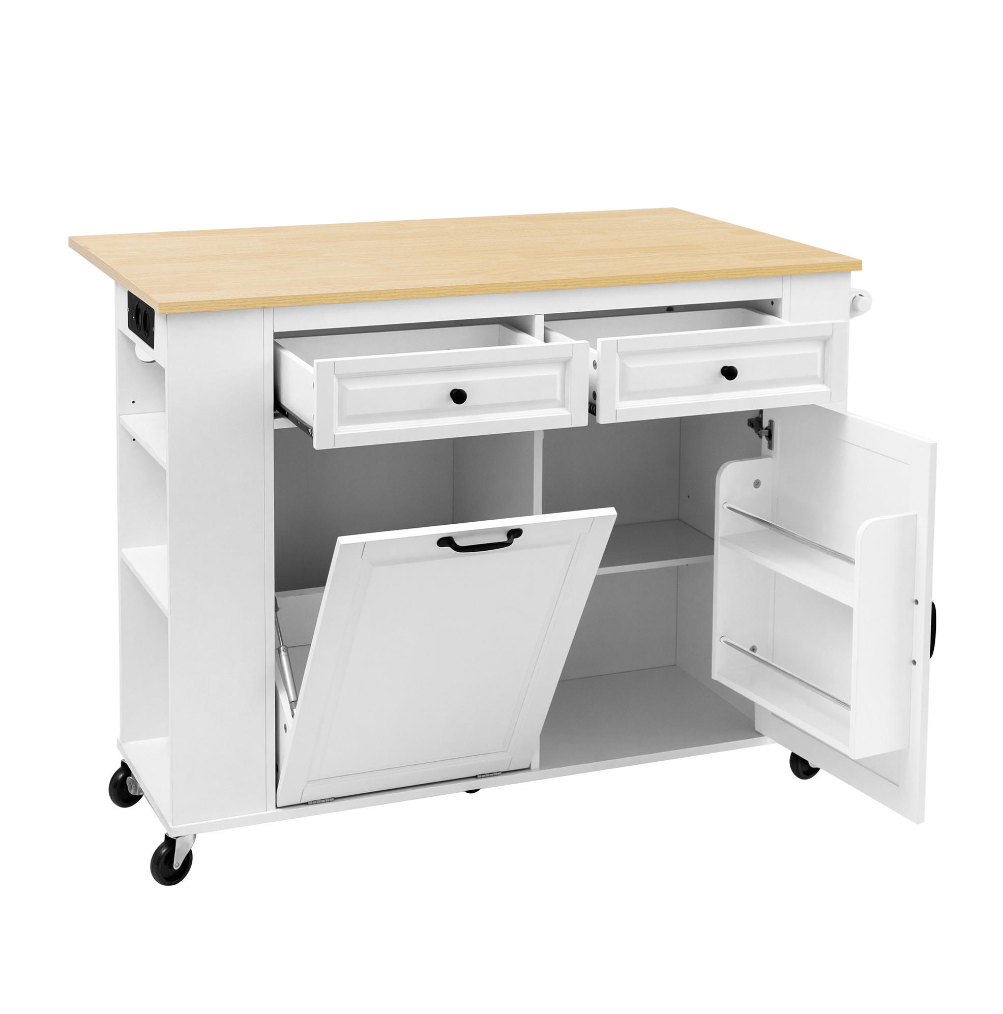 KÜCHENINSEL 120/40-70/92 cm aus MDF mit ausklappbarer Arbeitsplatte Weiß/Natur - Weiß, Holzwerkstoff (120/92/70cm) - Modenvie