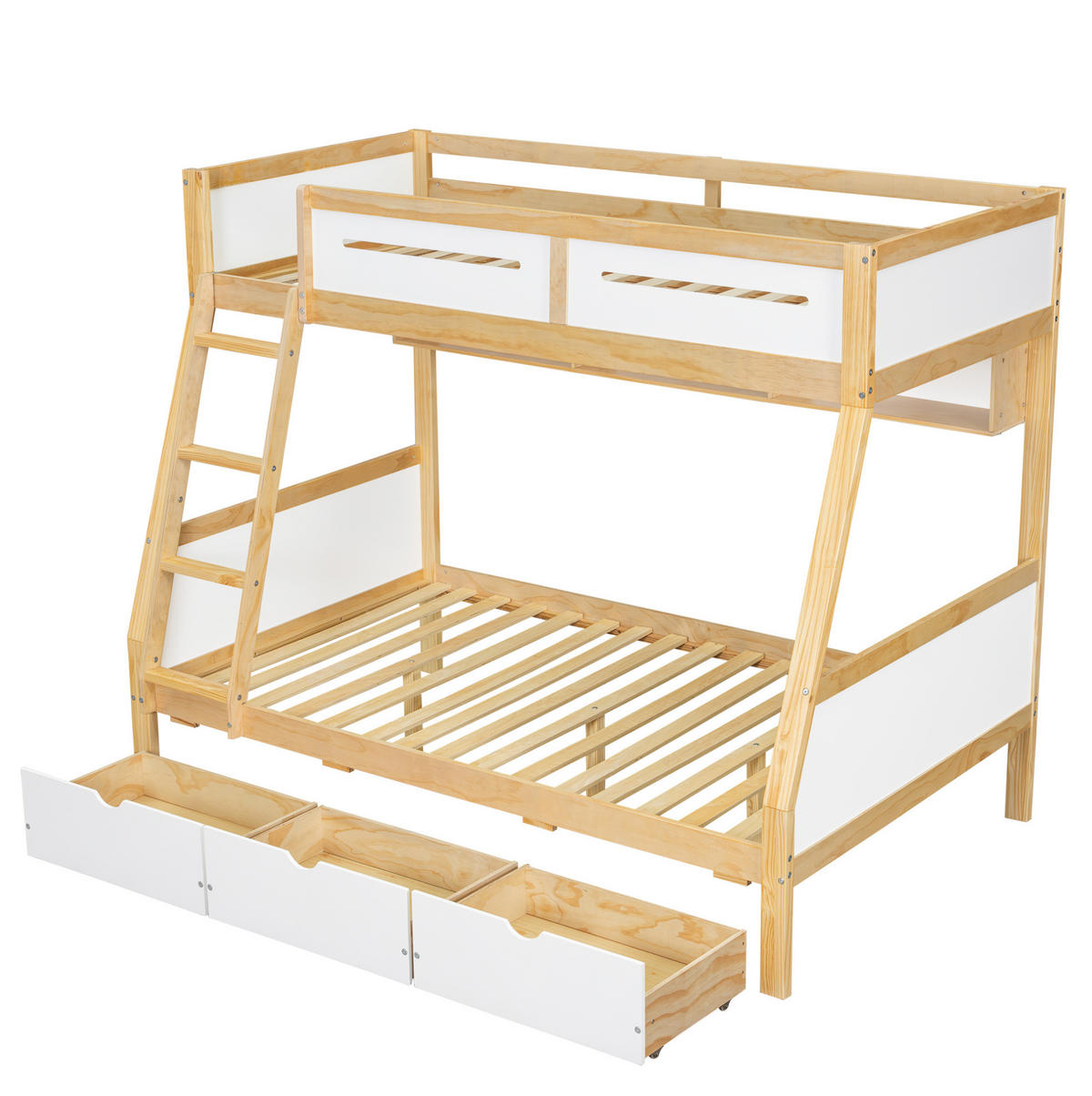ETAGENBETT 90/200 & 120/200 cm mit Schubladen und Bücherregal in Weiß/Natur - Weiß, Holz (90/200cm) - BEAOK