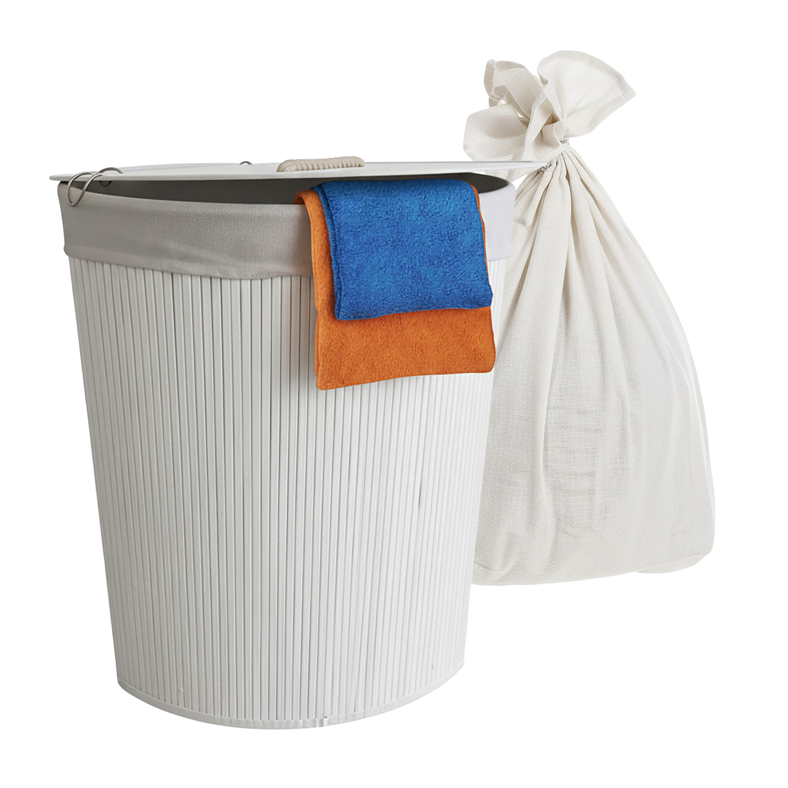 ECKWÄSCHEKORB - Weiß, Holz/Textil (36/60/36cm) - Relaxdays