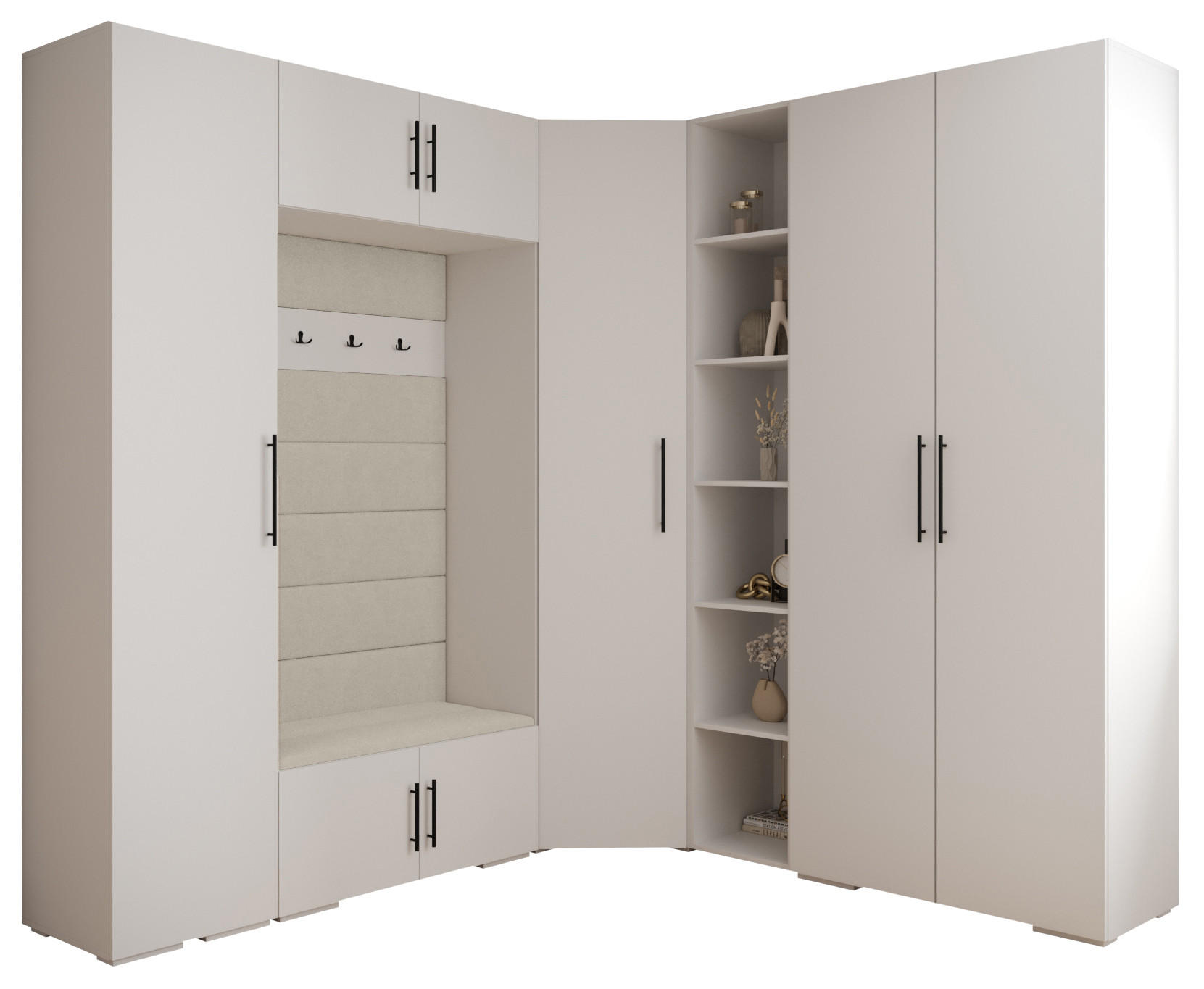 Abiks Möbel Garderoben-Set Weiß, Beige, Schwarz 231.7x236.7x47 cm