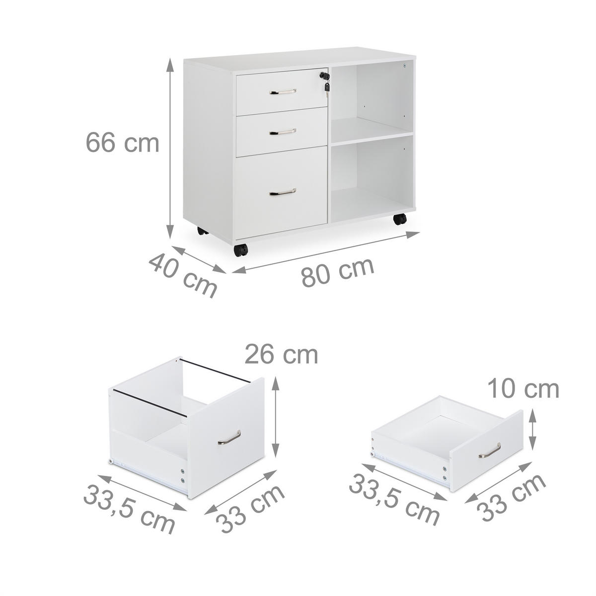 ROLLCONTAINER - Silberfarben/Schwarz, Holzwerkstoff/Kunststoff (80/66/40cm) - Relaxdays