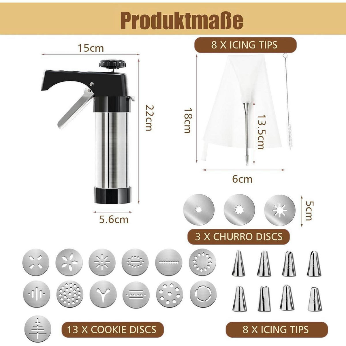 GEBÄCKPRESSE Edelstahl 24-teiliges Set - Silberfarben, Metall (15/5.6/22cm)