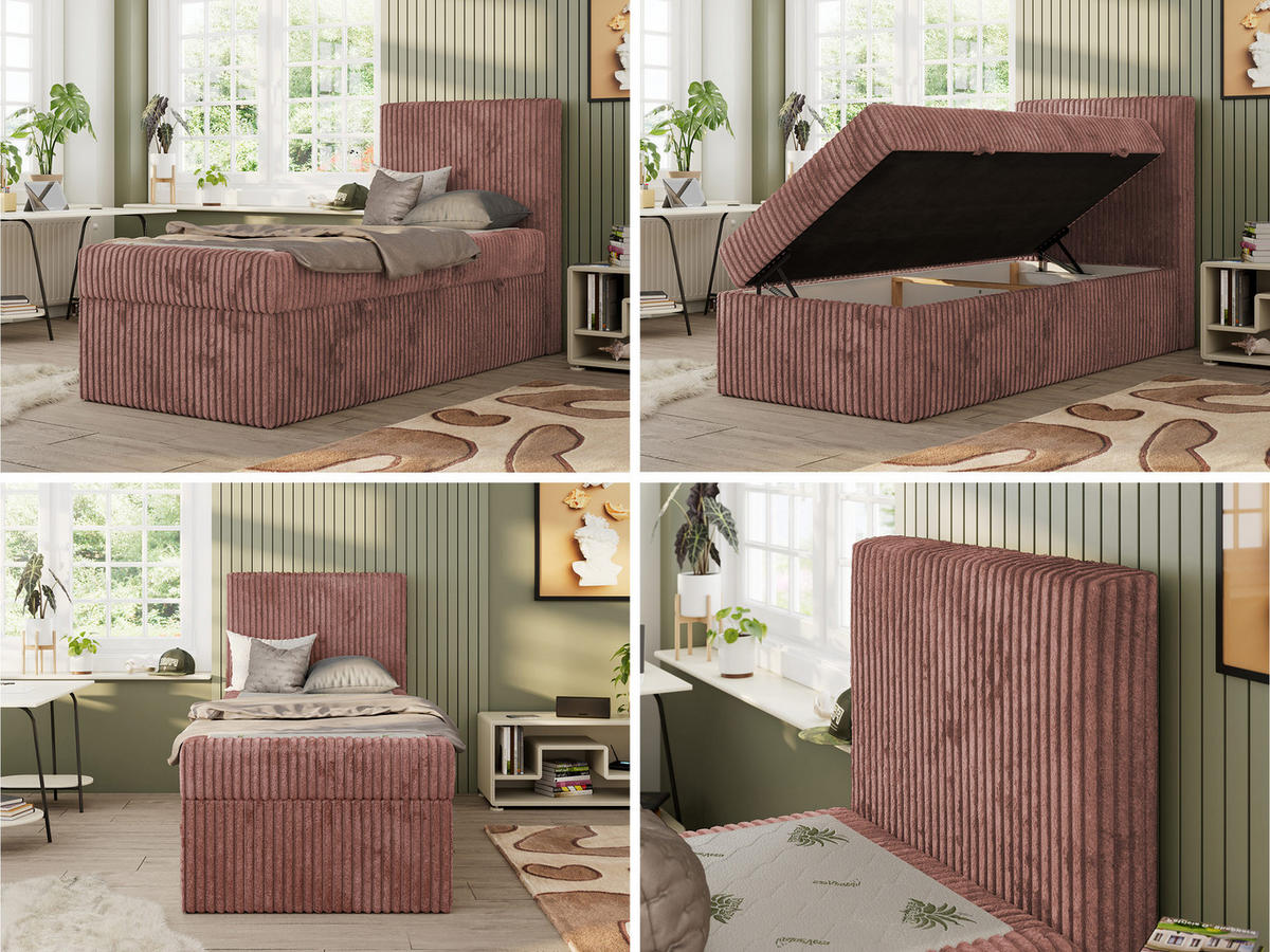JUGENDBETT TILIO 90/200 - Rosa - H4 - Rechts Seite - Rosa, Textil (90/200cm) - MKS