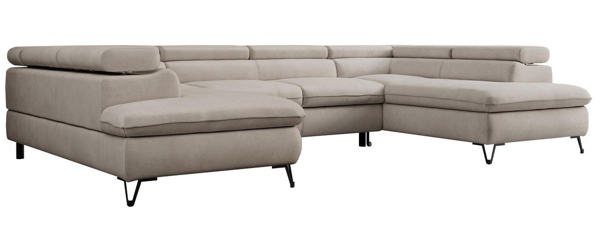 WOHNLANDSCHAFT PETER U Samt Beige - Beige/Schwarz, Textil/Metall (346/76/208cm) - MKS