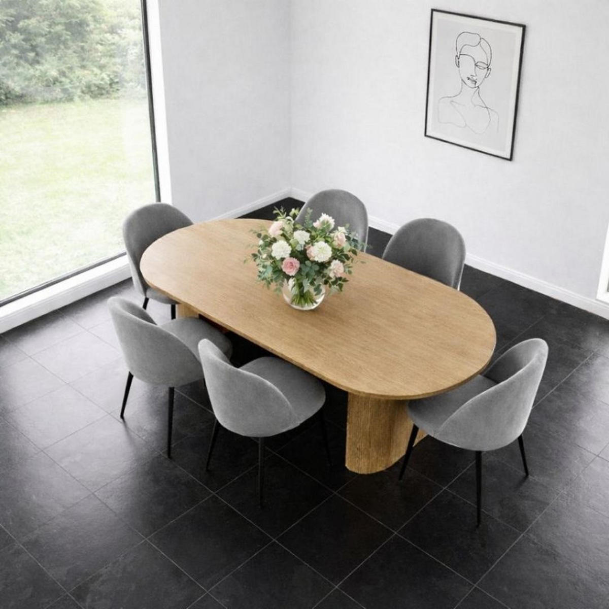 ESSGRUPPE 7-TLG. Kyoto Naturfarben, Grau - Naturfarben/Grau, Holzwerkstoff/Textil (210/75/100cm) - ebuy24