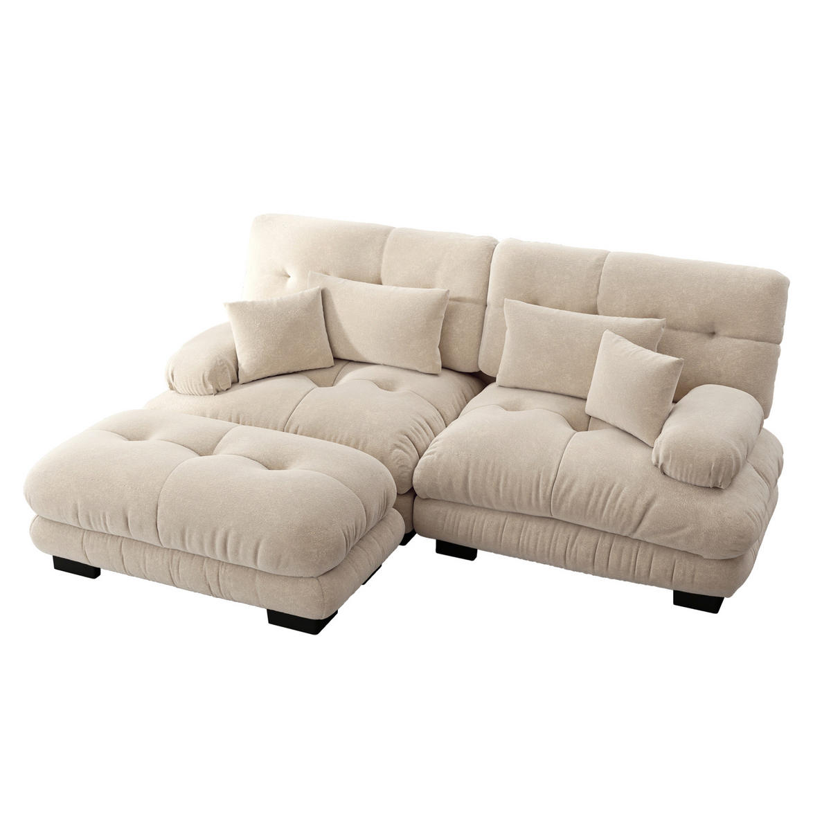ECKSOFA aus Chenille Hellbraun mit beweglichen Ottomane-Elementen, breiten Armlehnen und Zierkissen - Cappuccino, Textil (220/145cm) - Modfu