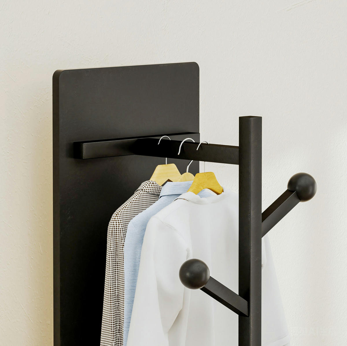 GARDEROBENSTÄNDER mit Ganzkörperspiegel 360° drehbar Holzwerkstoff Stahl Schwarz - Schwarz, Metall (40/174/40cm) - Beauniv
