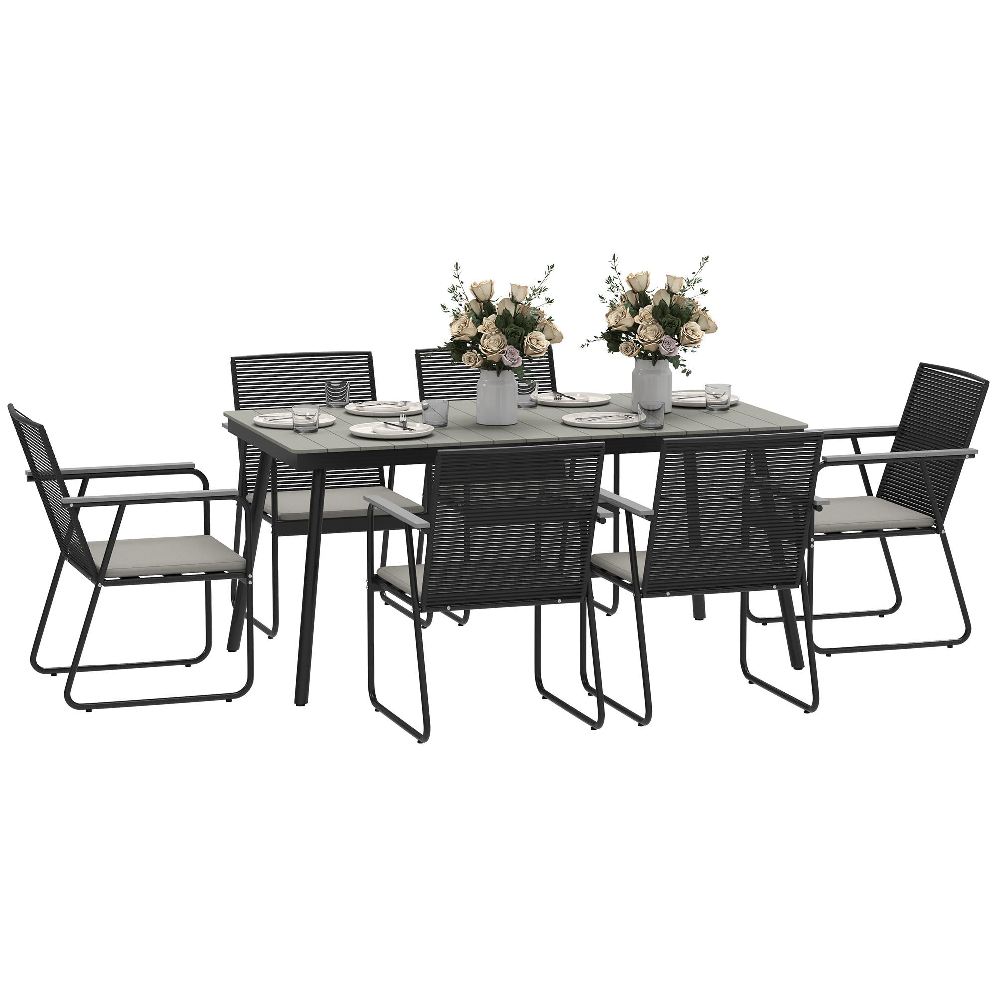 SITZGRUPPE 7-teilig für 6 Personen aus Metall - Grau, Metall - Outsunny