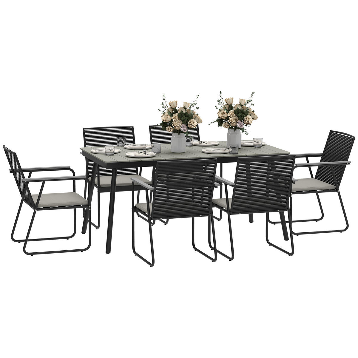 SITZGRUPPE 7-teilig für 6 Personen aus Metall - Grau, Metall - Outsunny