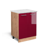 KÜCHENUNTERSCHRANK R-Line Rot Hochglanz 60 cm AP Marmor - Honigeiche/Bordeaux, Holzwerkstoff (60/81.6/60cm) - Vicco