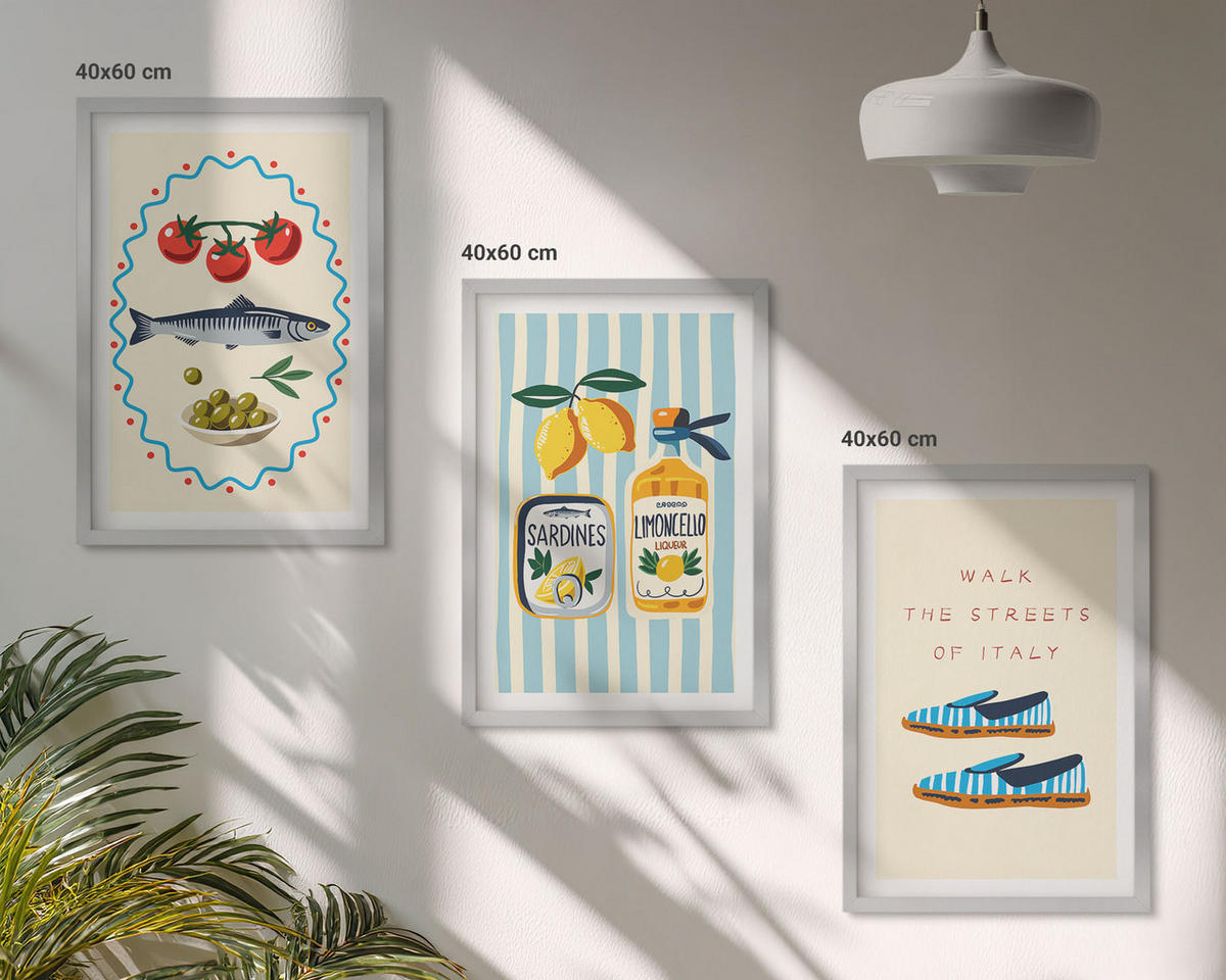 WANDBILDER 3er Set - 40x60 cm Silberner Rahmen - Italienische Aromen und Lifestyle-Bilder - Silberfarben, Kunststoff (40/60cm) - ArtPrintCave