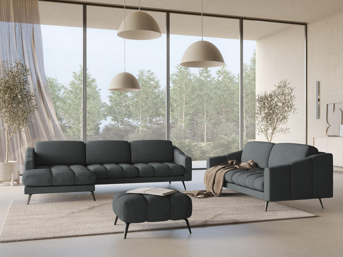 ECKSOFA Links Chenille Stoff Grau - Schwarz/Graphitfarben, Textil/Metall (160/264cm) - Makamii