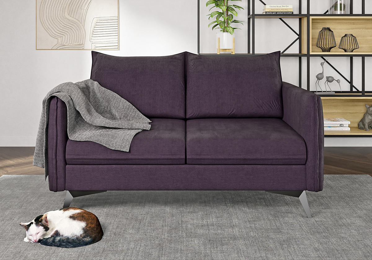 SITZGARNITUR 3+2+1 Pulse Lila Luxusmikrofaser - Lila/Schwarz, Holz/Textil (199/86/91cm) - S-Style Möbel