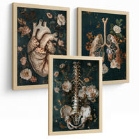 POSTER Set aus 3 Anatomie Mensch Drucke und Wandbilder mit Herz Atmungssystem und Skelett Botanischer Stil Wanddekoration Größe Rahmenlos A4 - Klar, Papier (21/29.7/3cm) - Nacnic
