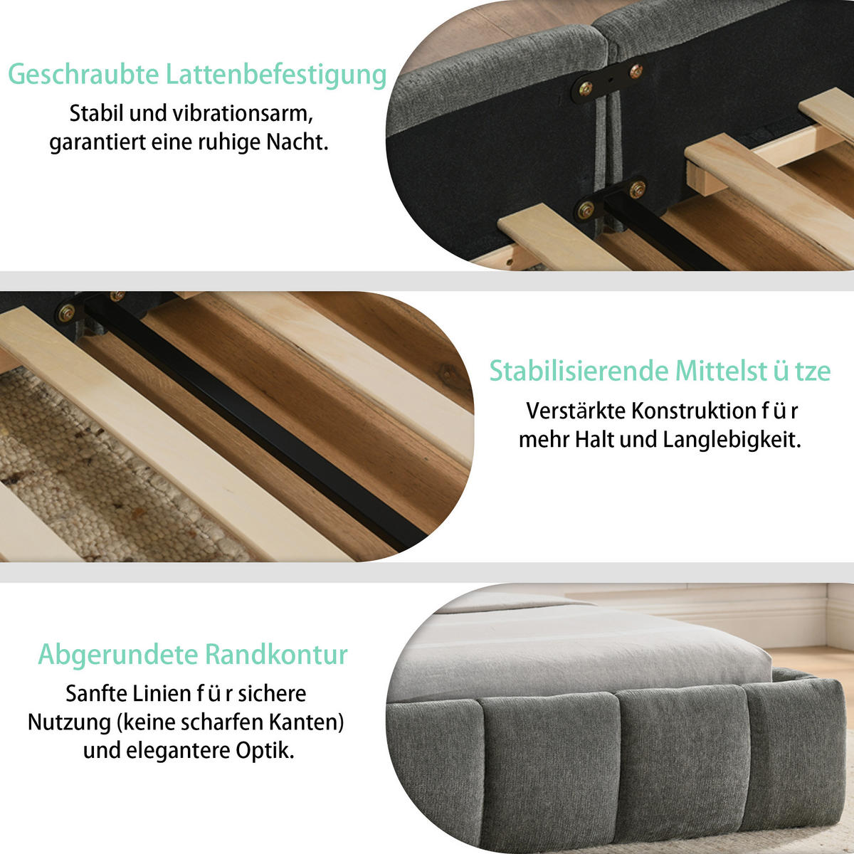 POLSTERBETT 160x200 cm Chenille grau - Dunkelgrau, Kunststoff (160/200cm) - LEBENLANG