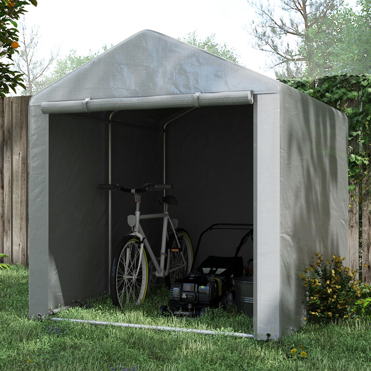 GARTENHAUS 2 Fächer, Tür mit Reißverschluss, wasserdicht, UV-beständig 1,6 x 2,2 x 1,7 m ,hellgrau - Hellgrau, Metall (218/172/160cm) - Vallsero