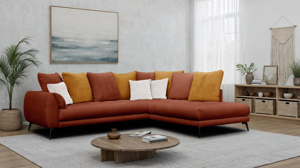 ECKSOFA CALME 5-Sitzer, dunkelorange und écru - Dunkelorange, Holz/Textil (294/229cm) - Courtois Laville