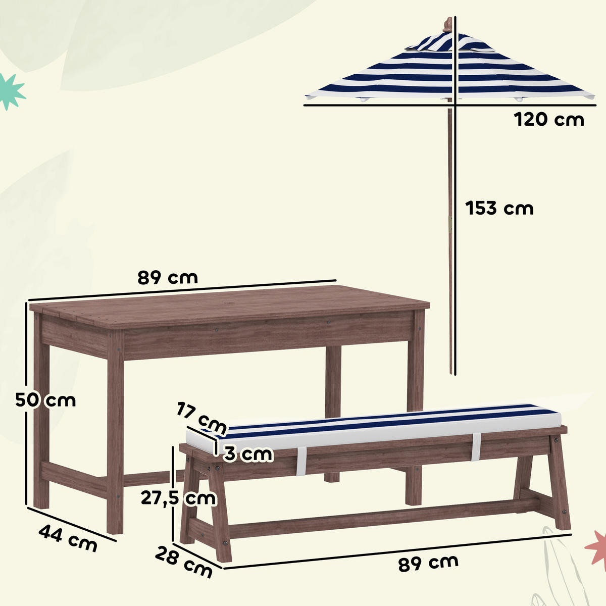 KINDERSITZGRUPPE DE-17530 Marineblau/Weiß gestreift - Blau, Holzwerkstoff (44/50/89cm) - ComfortXL