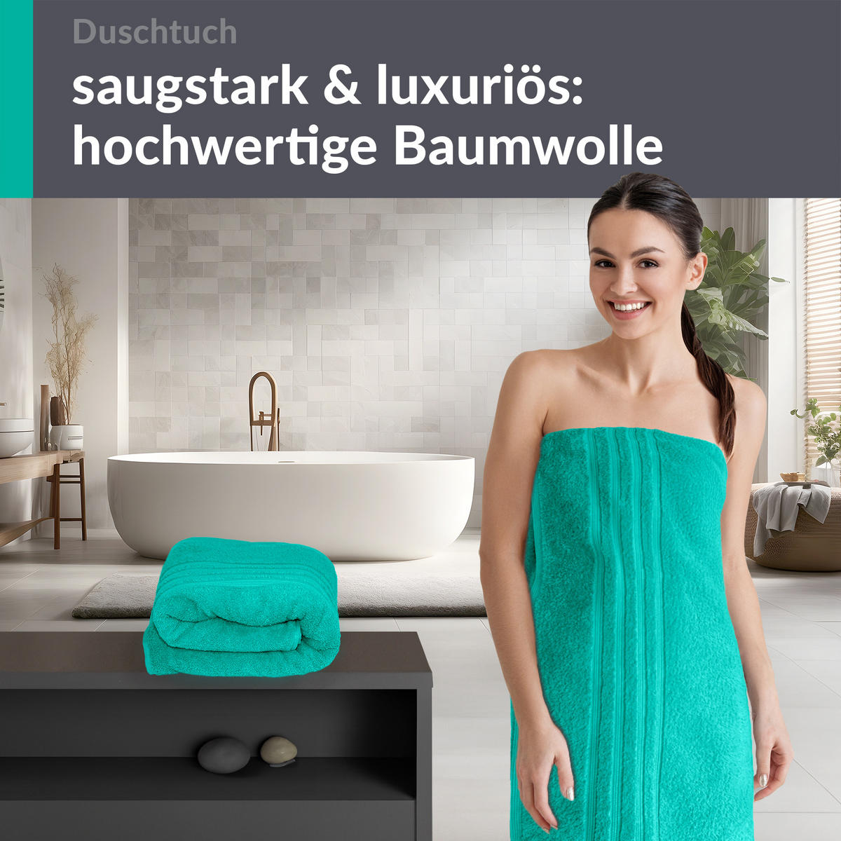 DUSCHTUCH London Meeres Türkis 2er Set 70x140 - Hellgrün, Textil (70/140cm) - Lashuma