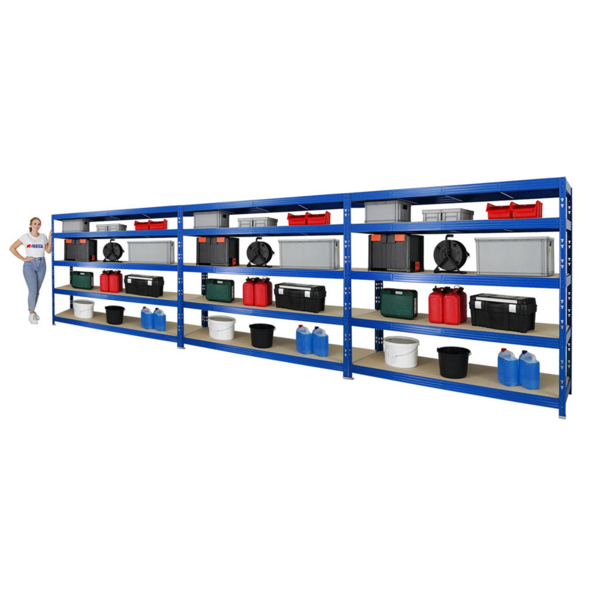 SCHWERLASTREGAL Rhino 3er-Set mit 3x 180x200x60 cm 5 Spanplatten-Ebenen 8mm Fachlast 500 kg Blau - Blau, Metall (600/180/60cm) - PROREGAL